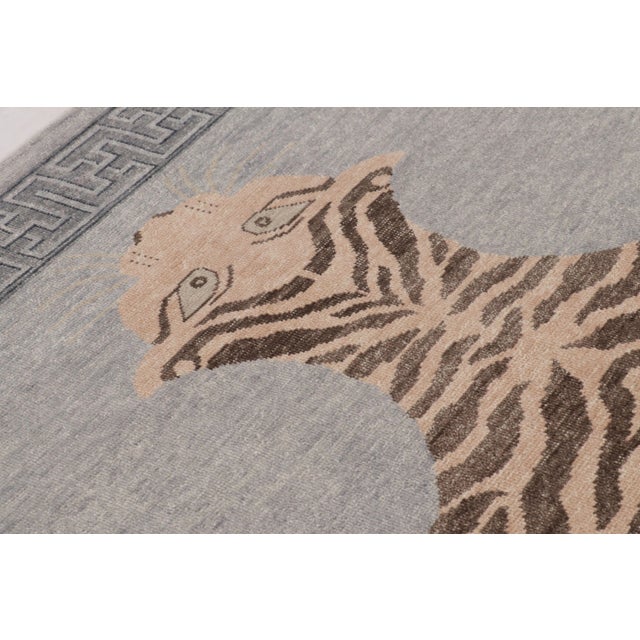 2010s Rug & Kilim’s Distressed Tiger Rug in Gray With Beige and Brown Pictorial For Sale - Image 5 of 10