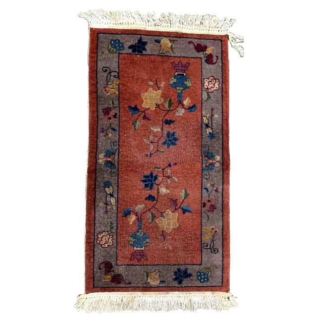 Red 1920s Handmade Antique Art Deco Chinese Rug 2.1' X 4.3' For Sale - Image 8 of 8
