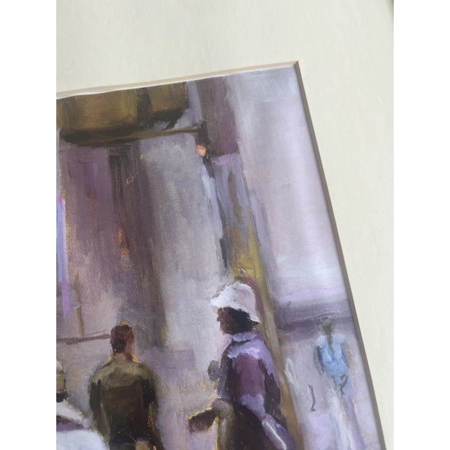 American artist Renee Berger (b. 1959) limited edition print. Street scene with women talking. Warm color tones, signature...