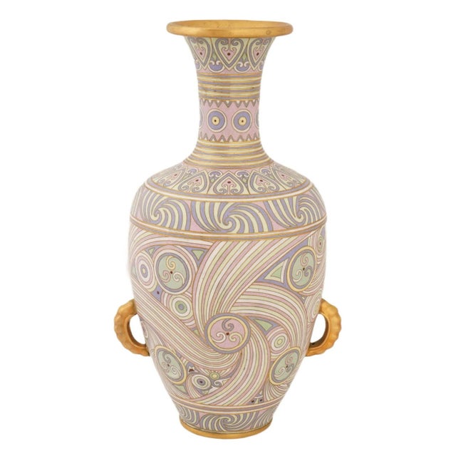 Japanese Japanese Swirl Design Cloisonne Enamel Vase W Handles For Sale - Image 3 of 8