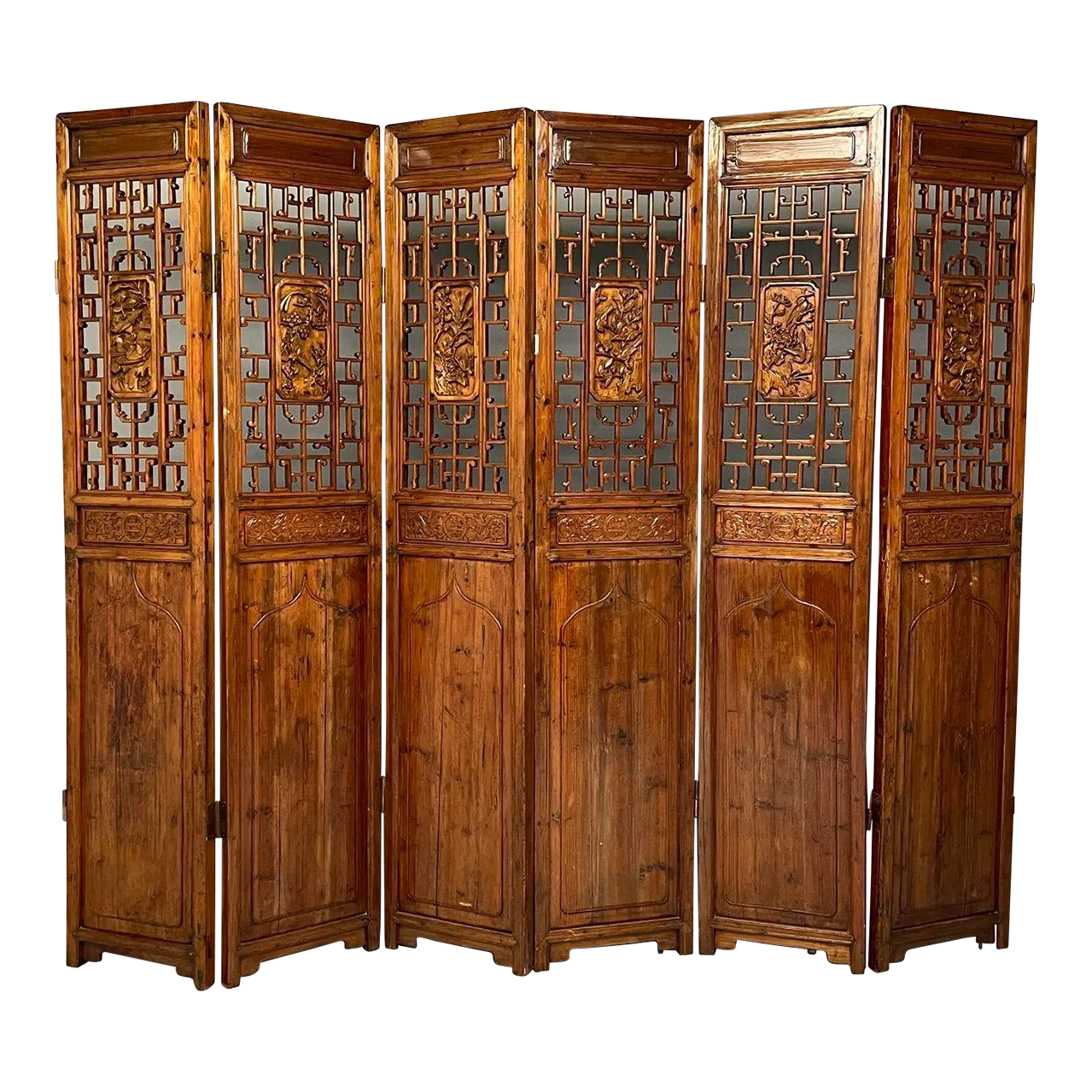 Six-Panel Teak Asian, Early 20th Century Folding Screen / Room