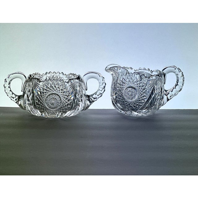 Antique Late 19th Century American Brilliant Period Crystal Hand Cut Sugar and Creamer Set- 2 Pieces For Sale - Image 10 of 10