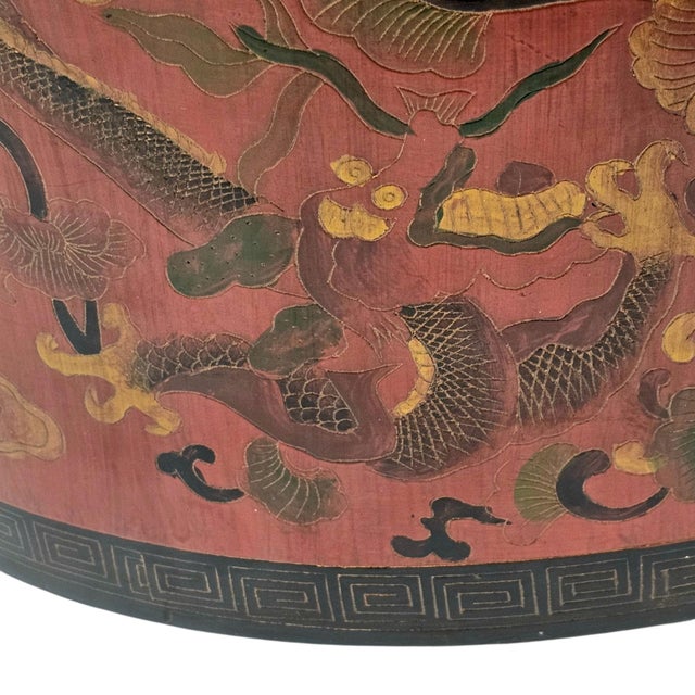 Chinese Lacquer Wedding Hat Box With Dragon & Phoenix Motif (18") For Sale - Image 11 of 11