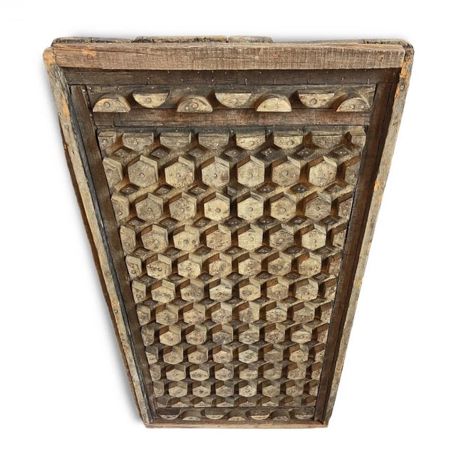 Indian Antique Wood Honeycomb Print Block For Sale - Image 3 of 4