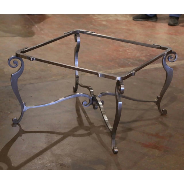 Mid-Century French Iron Coffee Table With Crackle Glass Top For Sale - Image 9 of 11
