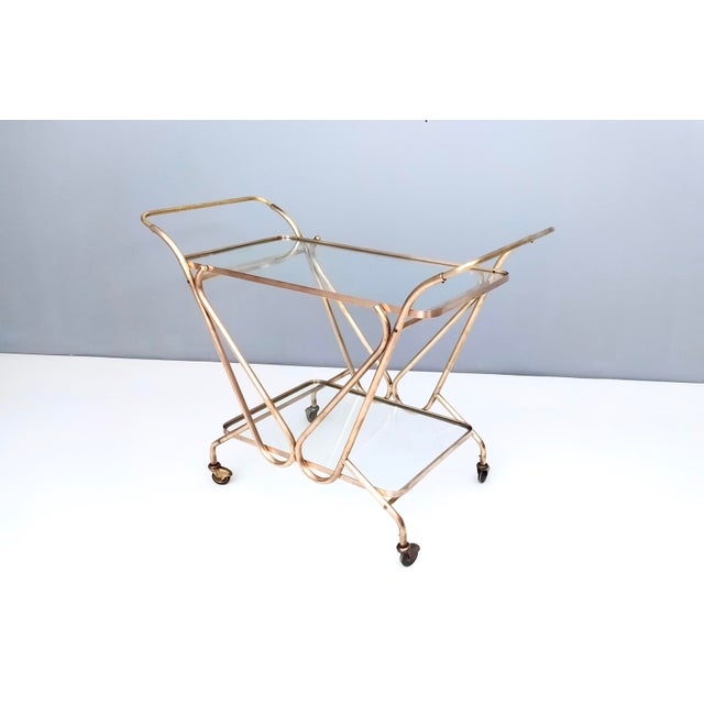 Vintage Brass Serving Cart with Glass Shelves, Italy For Sale - Image 14 of 14