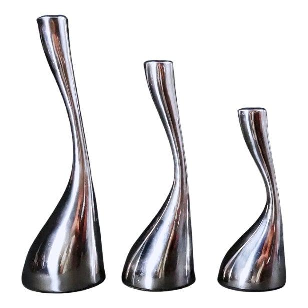Scandinavian Steel Candleholders by Mencke & Vagnby, Set of 3 For Sale