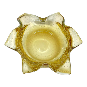 Vintage Murano Bullicante Controlled Bubble Art Glass Amber Yellow Ashtray/ Catchall
