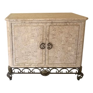 Vintage Stone Console Table Cabinet on Metal Base For Sale