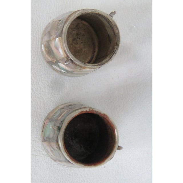 Silver Mexican Salt and Pepper Shaker Pair 2pc Alpaca Silver Abalone Shell 5191b For Sale - Image 8 of 14