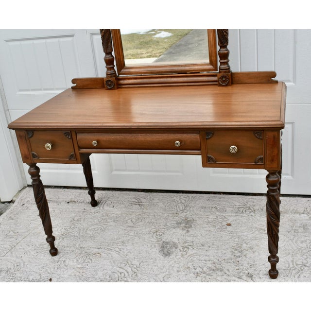 Wood Antique Carved Mahogany Regency Style Vanity W/Mirror For Sale - Image 7 of 12