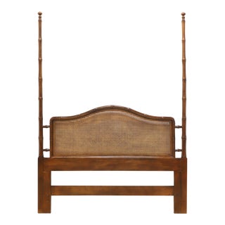 Henredon Mahogany Asian Chinoiserie Style Faux Bamboo & Cane Queen Size Headboard For Sale