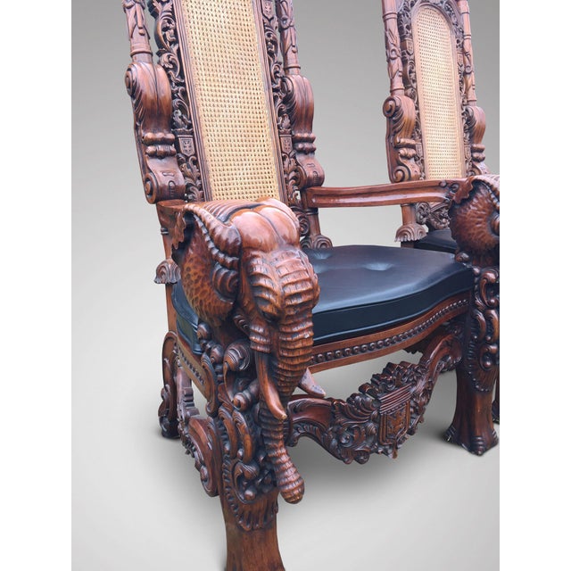 Carved Walnut Elephant Throne Chairs, 1960, Set of 2 For Sale - Image 3 of 4
