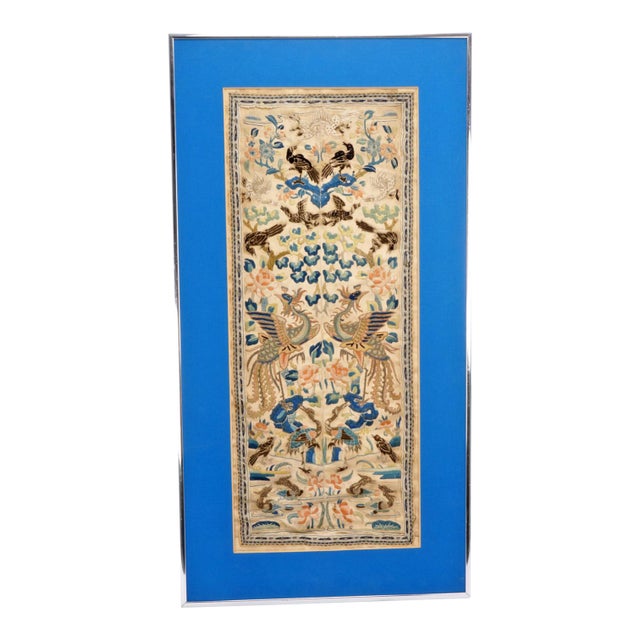 Framed Antique Chinese Silk Embroidered Robe Sleeves Floral and Birds For Sale