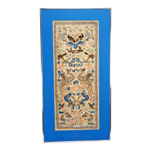 Framed Antique Chinese Silk Embroidered Robe Sleeves Floral and Birds