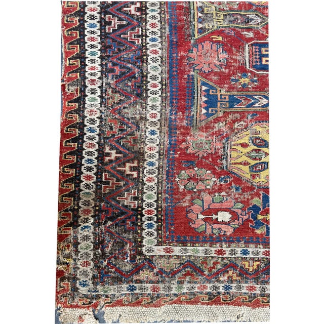 Antique 19th Century Worn Out Caucasian Kuba Soumak Area Rug For Sale In Los Angeles - Image 6 of 9