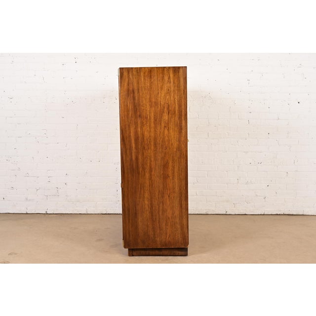 Drexel Heritage Hollywood Regency Campaign Walnut Gentleman's Chest or Armoire Dresser For Sale - Image 10 of 12