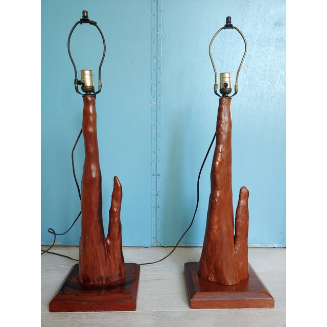 Mid-Century Old Florida Cypress Knee Lamps - a Pair For Sale - Image 11 of 11