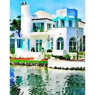 Seaside Villa - Waterside Villa - Beach House Architecture - Digital Watercolor Print From Original Color Photograph by Suzanne MacCrone Rogers For Sale