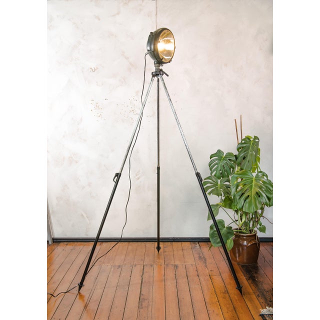 Metal Military Spotlight Floor Lamp on Original Tripod from Bosch Eisemann, 1960s For Sale - Image 7 of 18