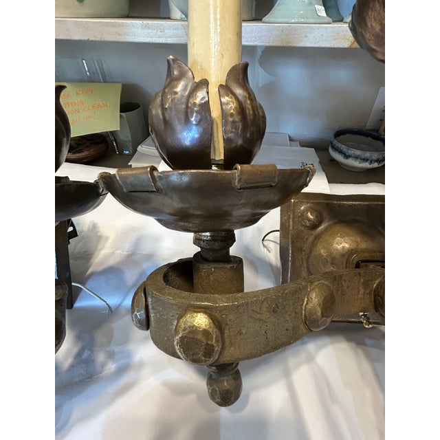 Antique French Heavy Bronze Gothic Sconces- A Pair For Sale - Image 9 of 14