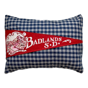 South Dakota Badlands Vintage Red Pennant on New Woven Plaid Pillow