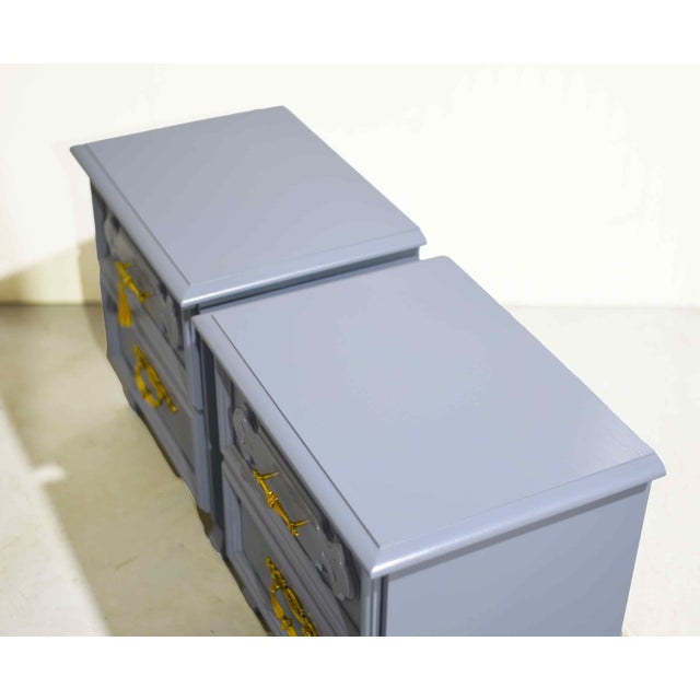 Blue Mid Century Traditional Nightstands Brass Hardware in Blue - Newly Painted For Sale - Image 8 of 13
