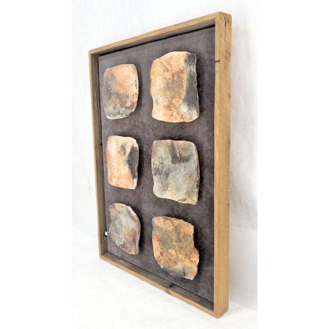 Large 33x47 Framed Fired Clay Wall Art Sculpture Abstract Textures Tray For Sale - Image 13 of 16