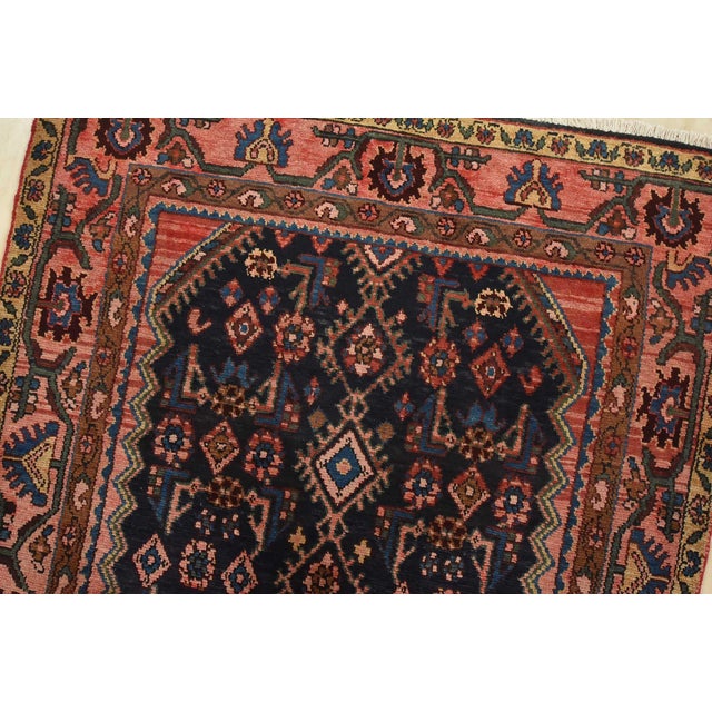 Hamedan Runner 3’11” X 9’4” Blue Wool Semi-Antique Tribal Hand-Knotted Rug For Sale In Philadelphia - Image 6 of 15
