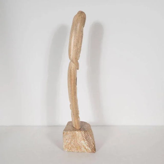 Mid-Century Modern Midcentury Carved Inuit TOTEM in Birch with Circular Mother-of-Pearl Inlay For Sale - Image 3 of 11