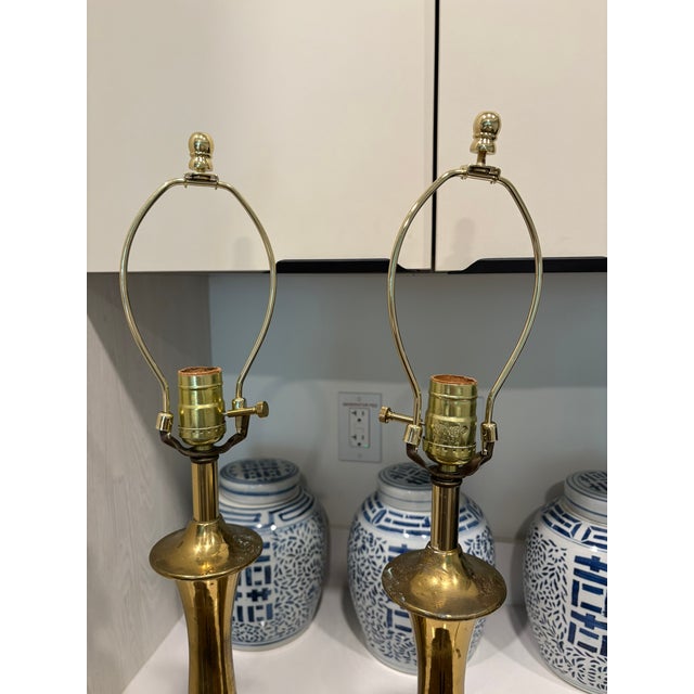 Brass 70s Vintage Brass Flared Trumpet Table Lamps Attributed to Tony Paul - A Pair For Sale - Image 8 of 12