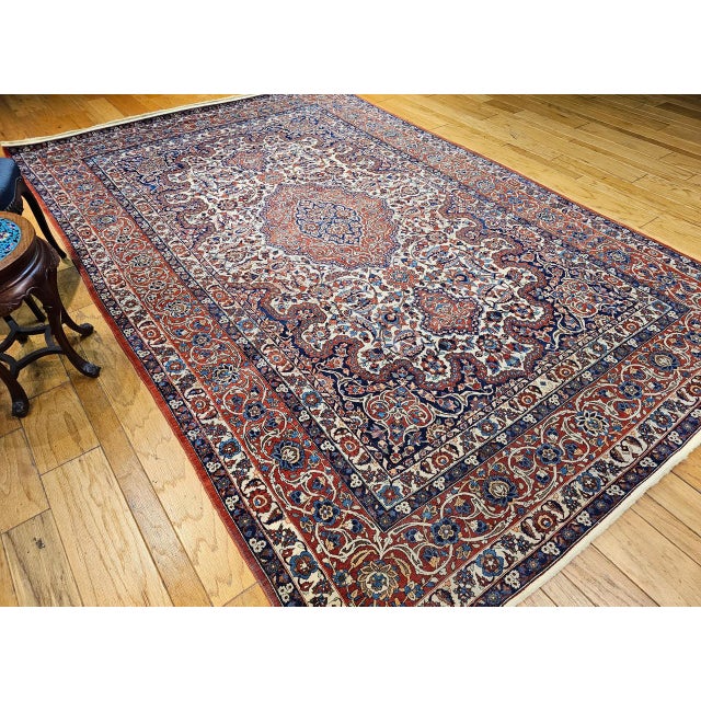 Vintage Persian Isfahan Rug, Hand-Knotted Wool, Floral Pattern, Ivory & Red, 8x12 For Sale - Image 14 of 18
