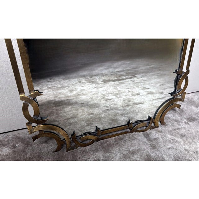 Midcentury Large Italian Wall Mirror With Gilded Metal Frame For Sale - Image 6 of 12