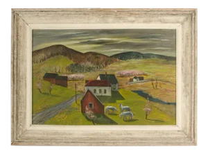 Charles Harsanyi (American 1905-1973) "Peach Orchard in the Valley" Oil Painting