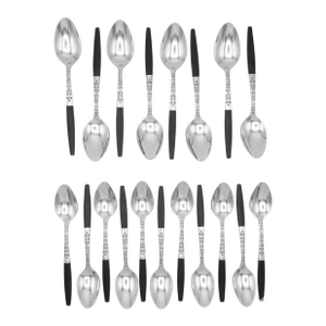Vintage Interpur Inr2 Canoe Muffin Black Handle Spoon Set (10 Teaspoons, 8 Tablespoons) - 18 pcs
