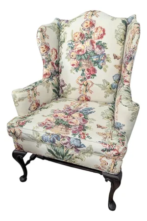Vintage English Country Floral Chintz Wingback Chair