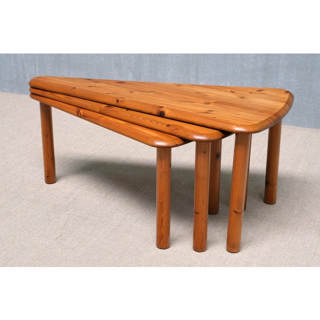Swedish Modern Modular Fan-Shaped Coffee Table in Pine Wood, 1960s For Sale - Image 13 of 14
