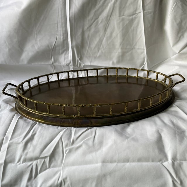 1970s 1970's Brass Oval Bamboo Style Tray For Sale - Image 5 of 9