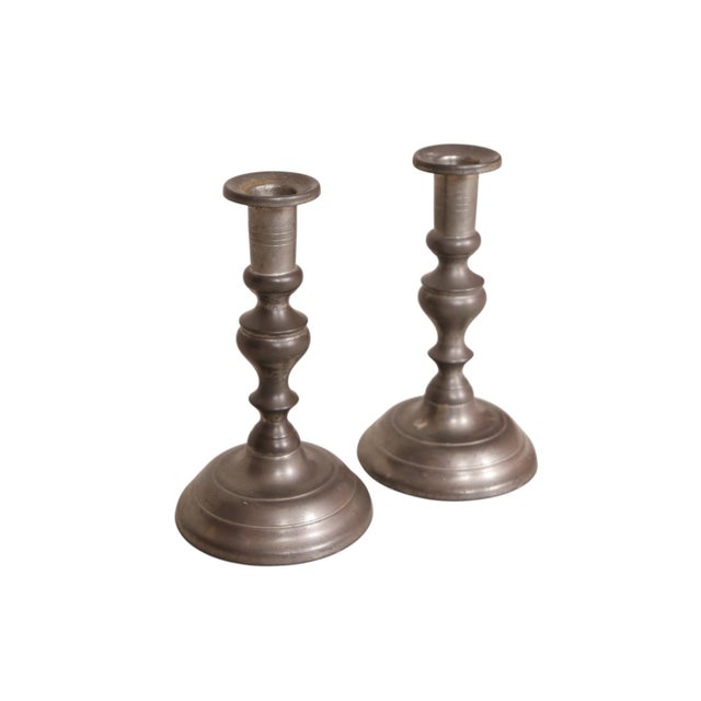 Mid 20th Century Pewter Candlestick Holders - A Pair For Sale - Image 5 of 7
