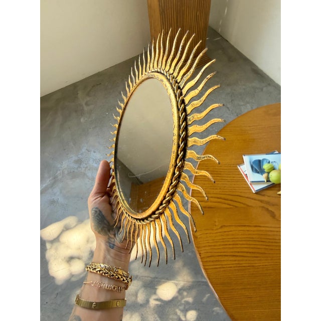 Patinated Gold Sunburst Mirror, 1970s For Sale - Image 16 of 18