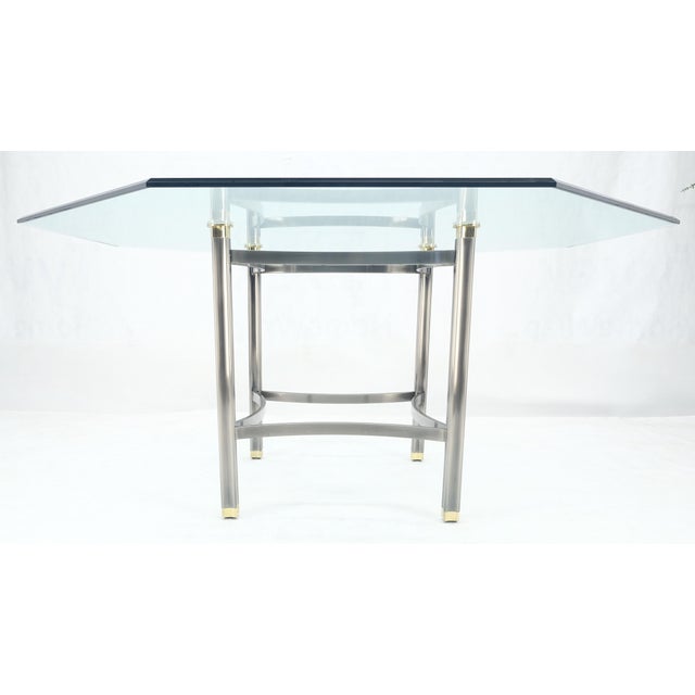 Mid Century Modern 60" Octagon 3/4" bevel Glass Top Brass Base Dining Table MINT