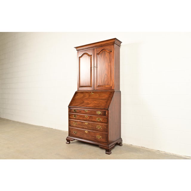 Henkel Harris Henkel Harris Georgian Solid Mahogany Drop Front Secretary Desk With Bookcase Hutch, 1969 For Sale - Image 4 of 18
