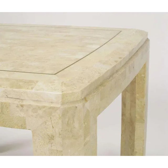1980s Tessellated Fossil Stone & Brass Inlaid Coffee Table For Sale - Image 5 of 7