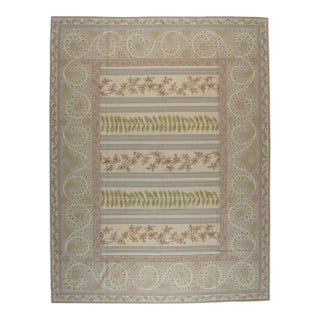 9x12 Vintage Aubusson Flat Weave Wool Rug, Lilac Grey Fern Stripe For Sale