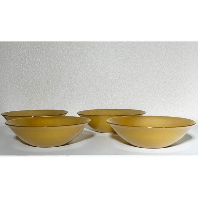 French Late 20th Century Set of 4 French Frosted Champagne Gold Glass Serving Bowls by Arc France For Sale - Image 3 of 6