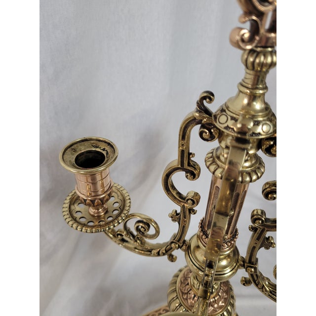 Metal Antique Brass and Bronze Candelabra Set For Sale - Image 7 of 11
