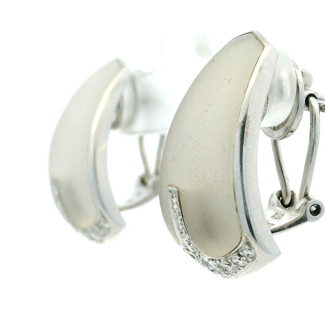 1980s Pair of Italian 18k White Gold Smoky Quartz & Diamond Sculptural Earrings For Sale - Image 11 of 14