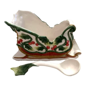 Fitz & Floyd "Santa's Flight" Cranberry Server & Spoon Set