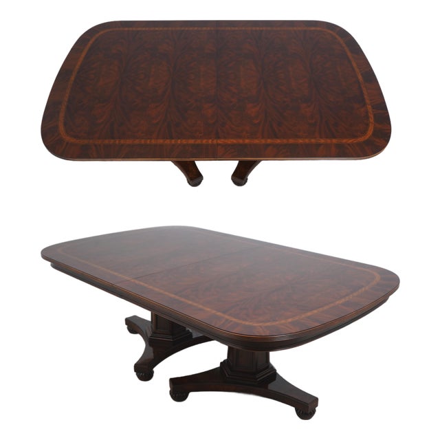 Henredon Mahogany Double Pedestal Inlaid Dining Table For Sale