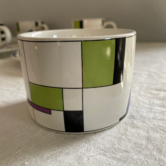2000s Sango Post Modern Geometric Design China Coffee / Tea Cups With Matching Saucers Set- 16 Pieces For Sale - Image 9 of 13